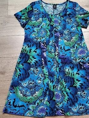 George Vibrant Blue and Green Floral Midi Dress, Ladies Plus Size 16 Dress